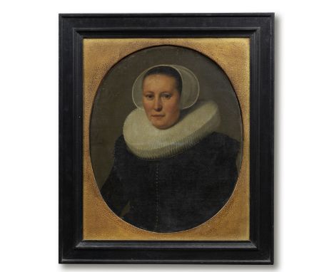 Amsterdam School, 1629Portrait of a lady, half length in a black dress and white ruff bears inscription and date 'AEtatis. 49