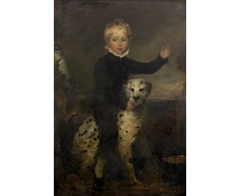 English School, early 19th CenturyPortrait of a boy, traditionally identified as Llewelyn Wynne, full-length, with his dogoil
