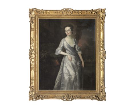 Circle of Philip Mercier (Berlin 1689-1760 London)Portrait of a lady, three-quarter-length, in a white dress oil on canvas126