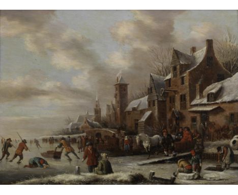 Klaes Molenaer (Haarlem circa 1630-1676)Skating on the Spaarne near Haarlem indistinctly signed 'K*ol**' (on block of ice, lo