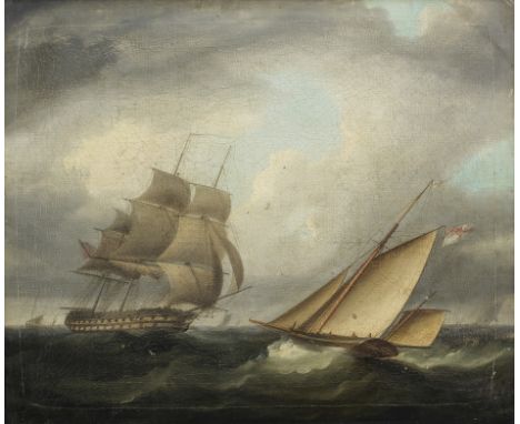 Thomas Buttersworth (Isle of Wight 1768-1828 London)Shipping in a light breeze oil on canvas64 x 76.6cm (25 3/16 x 30 3/16in)