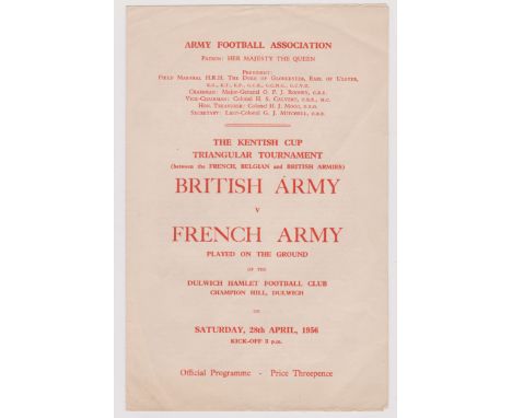 British Army v French Army 28th April 1956 at Dulwich Hamlet Football Club FC, very good