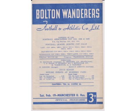 Bolton Wanderers Reserves v Manchester United Reserves, light crease, very good scarce