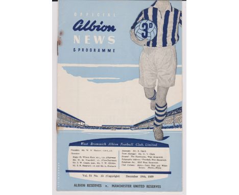 West Bromwich Albion Reserves v Manchester United Reserves Dec 1959, staple rust, Charlton and Styles playing