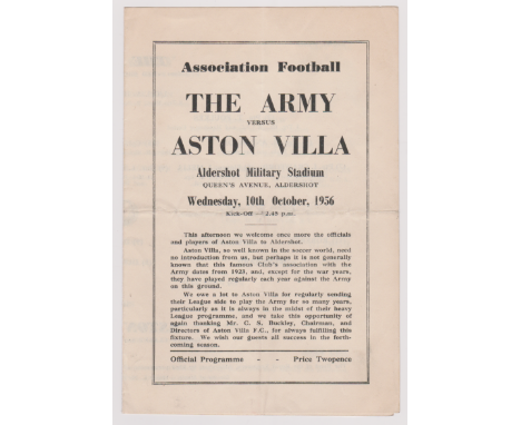 The Army v Aston Villa at Aldershot 10th Oct 1956, Charlton &amp; Foulkes playing, vertical crease