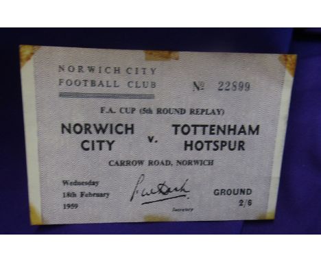 Norwich City 1959 (18th Feb) Ticket V Tottenham Hotspur (5th Round Replay FA Cup) tape marks scarce