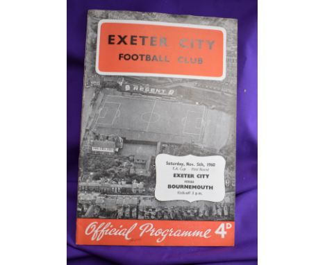 Exeter City v Bournemouth Nov 5th 1960, very clean - three m/s centre page changes