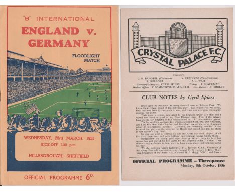 Matches featuring Duncan Edwards (Manchester United) England v Germany 1955 (23th March) of  Hillsborough and Crystal Palace 