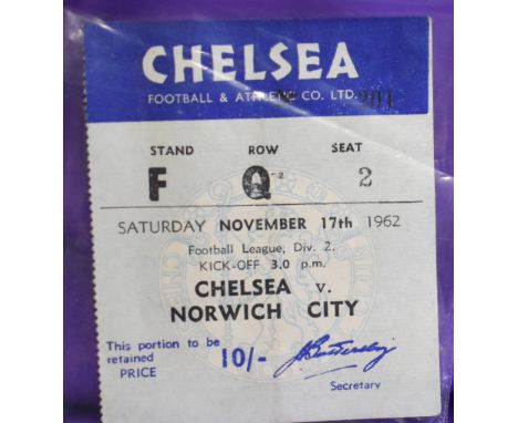 Ticket Chelsea v Norwich City 17th November 1962. Very good