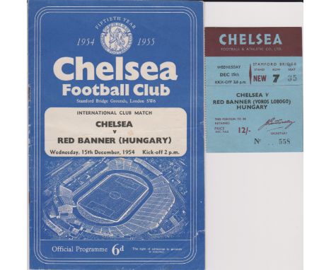 Programme and ticket for the Chelsea v Red Banner friendly match 15th December 1954. Generally good