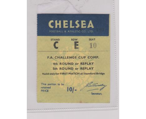 Ticket Chelsea v Darlington FA Cup 4th Round 25th January 1958. Light vertical fold with small staple mark. Fair to generally