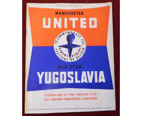 Programme Manchester United v Red Star Belgrade Festival of Britain match 12th May 1951. Score, scorers and team changes. Lig