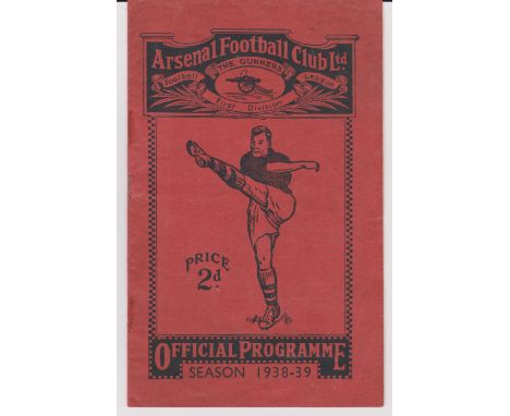 Programme England v Rest of Europe at Highbury Arsenal 26th October 1938. Light restoration at centre page. No writing. Fair 