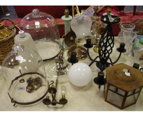 Lighting - two bell jar ceiling shades; other ceiling  lamps; table lamps, etc