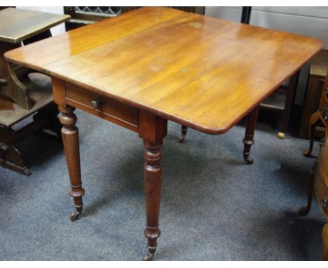 A Victorian mahogany Pembroke table, single drawer to frieze, tapering turned legs, ceramic casters.