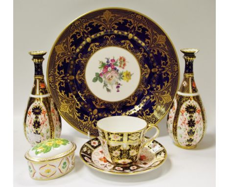 A Royal Crown Derby Celandine pattern Collector's Box, boxed; Caverswall cabinet plate; a Royal Crown Derby 2451 cup and sauc