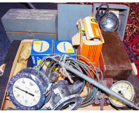World War Military Interest - Cambridge Dial Thermometer;  other gauges;  Negretti and Zambra gauge;  War Issue Air Compass T