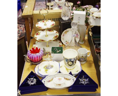 Glassware and ceramics - a Royal Albert Old Country Roses three tier cake stand, boxed; a Royal Crown Derby Posies lidded tri