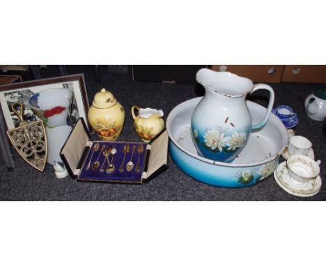 Ceramics  and metalware - Aynsley Orchard Gold jar and cover, jog; Shelley Golden Harvest trio; Shelley Heather tea cup and s