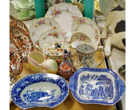 Ceramics - an oriental double gourd vase; Royal Crown Derby Posie plates; Shorter &amp; Sons shell; Victorian tea pot and wat