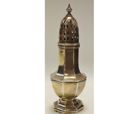 An Edwardian silver octagonal baluster sugar caster, William Hutton &amp; Sons Ltd, Birmingham 1905. 109g