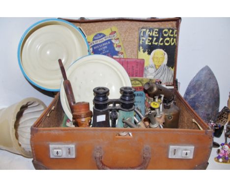 Boxes &amp; Objects - a Black Forest type wardens pipe; Jumelle Marine binoculars; lobster trinket pot; miniature suitcase; R