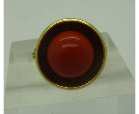 A 14ct gold and coral ring, weight 4.5g, size K