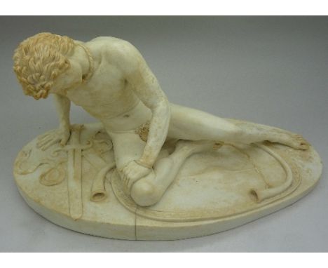 An Italian bisque figure of a naked man, after G. Volpato, width 25.5cm, a/f