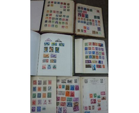 Six stamp albums including British Colonies, Spanish, Danish and World