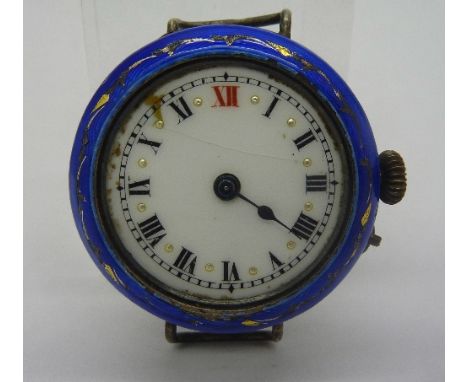 A lady's silver and enamel wristwatch, a/f