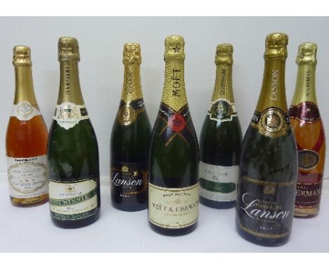 Five bottles of Champagne and two bottles of sparkling wine including Moet and Lanson