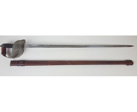 Militaria Interest - A George VI infantry dress sword, with Royal crest, coat of arms and foliate scrolling to blade and GR r