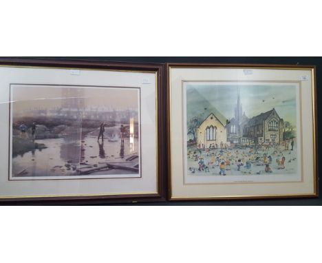 After Albin Trowski - Limited edition print of Christchurch School, Stockport, numbered 203/500; and H Grimshaw - Children pl