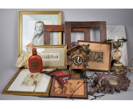 A Collection of Various Pictures, Prints, Frames, Cuckoo Clock, Table Lamp etc 