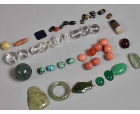 A Collection of Various Glass Beads, Polished Stone, Jade etc 