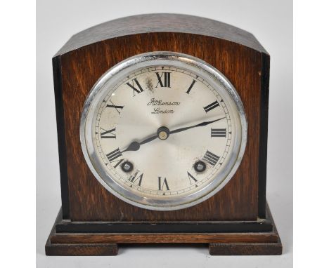 An Art Deco Oak Cased Mantel Clock, the Dial Inscribed For J W Benson, London, Eight Day Movement, 20cm wide 