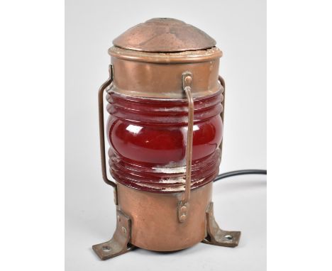 A Copper Cylindrical Ships Port Light, Now Converted to Table Lamp, 24cm high 