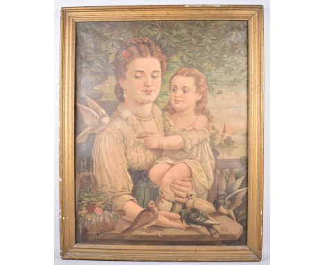 A Late Victorian Allegorical Print, Mother, Child and Doves, Monogrammed LD, 52x67cm 