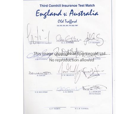 CRICKET         England, signed Match sheets, v Australia Old Trafford 1997, v West indies Oval 1995 & v South Africa (Texaco