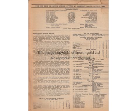 NOTTM FOREST - USA 65    Two issues of American League Soccer News, one dated 23/5/65 which shows the line-ups for Nottingham