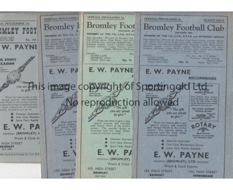 BROMLEY    Three Bromley home programmes 52/3 including FA Cup v Gravesend, 3 x 53/4, 5 x 54/5 and 8 x 55/6 plus 3 x 55/6 hom