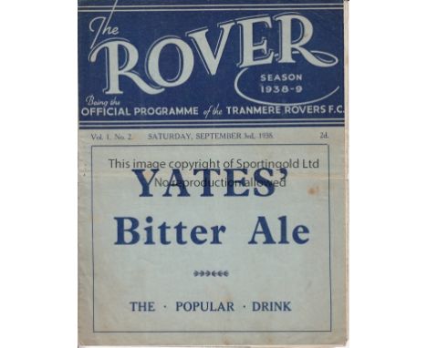 TRANMERE - FULHAM 1938    Tranmere Rovers home programme v Fulham, 3/12/1938, minor fold.  Generally good