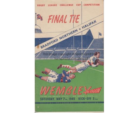 RUGBY LEAGUE CUP FINAL 1949   Official programme, Bradford Northern v Halifax, 7/5/49, Cup Final, slight fold, some staple ru