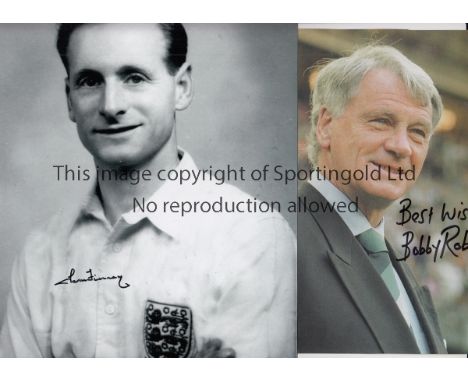 BOBBY ROBSON / TOM FINNEY AUTOGRAPHS     Two signed items: 12" X 8" black & white portrait of Finney in an England shirt and 