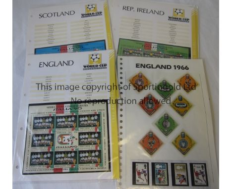 WORLD CUP POSTAGE STAMPS      Twenty two sheets relating to World Cup teams. A strip of 4 different UK stamps for the 1966 Wo