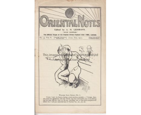 CLAPTON ORIENT - FULHAM 1912   Clapton Orient home programme  v Fulham, 8/4/1912, Division 2.  Generally good