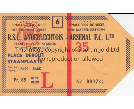 1970 FAIRS CUP FINAL TICKET      First leg ticket at Anderlecht v Arsenal 22/4/1970.   Good