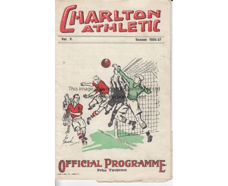 CHARLTON - STOKE 1936-37   Charlton home programme v Stoke, 7/9/1936, Division 1, slight marks.  Fair-generally good