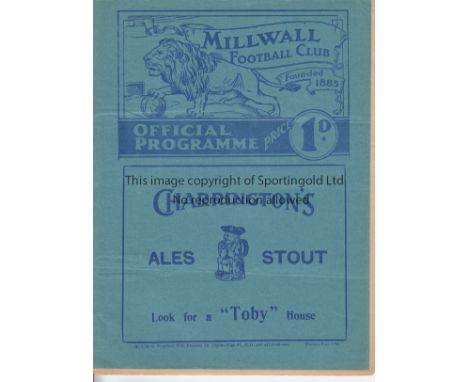 MILLWALL - FULHAM 1939   Millwall home programme v Fulham, 11/2/1939, minor hole on back cover.  Generally good