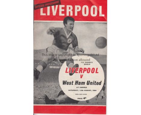 CHARITY SHIELD 64   Liverpool home programme v West Ham, 15/8/64, Charity Shield, slight fold to corner, no writing.  General